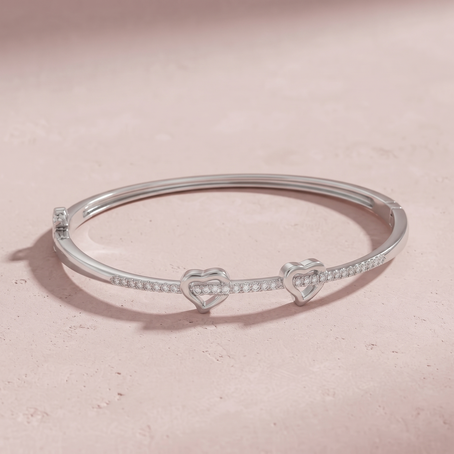 Silver Twin Heart Crystal Line Bracelet