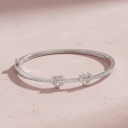 Silver Twin Heart Crystal Line Bracelet