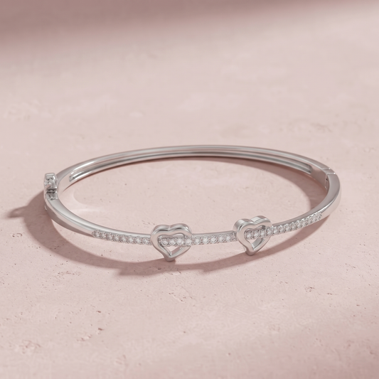 Silver Twin Heart Crystal Line Bracelet