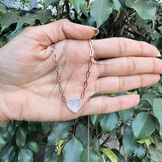 Rose Gold Plated Silver Milky Quartz Heart Necklace