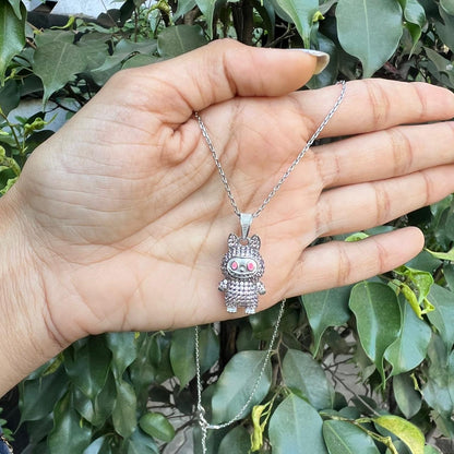 Silver Pink Labubu Necklace