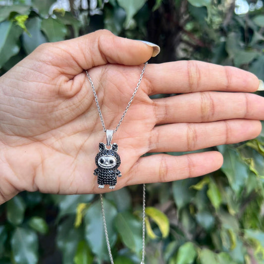 Silver Black Labubu Necklace