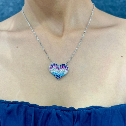 Silver Rainbow Heart Necklace