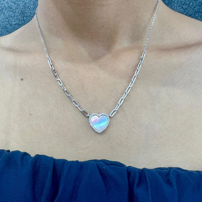 Silver Milky Quartz Heart Necklace