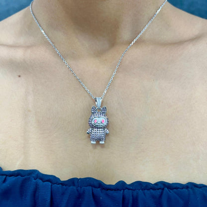 Silver Pink Labubu Necklace