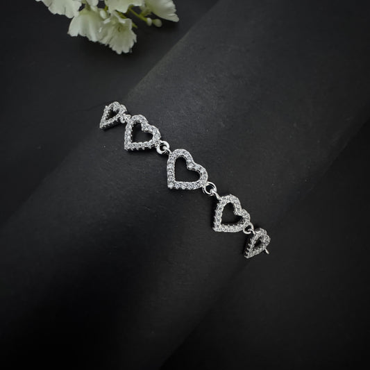 Silver Diamond Studded Hearts Bracelet