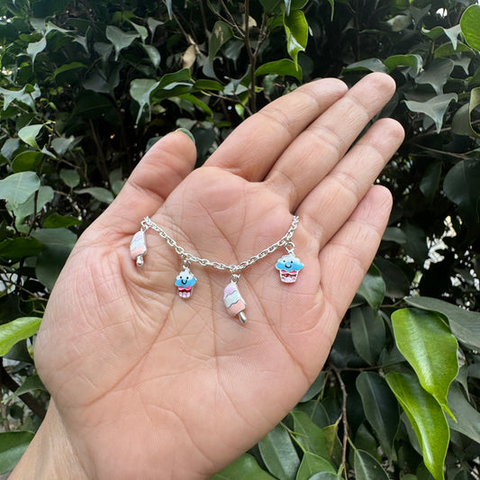 Silver Pastel Cupcake & Icecream Baby Bracelet