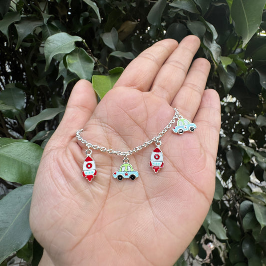 Silver Race Car & Rocket Baby Bracelet