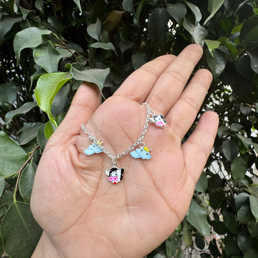 Silver Cute Cow & Cloud Baby Bracelet