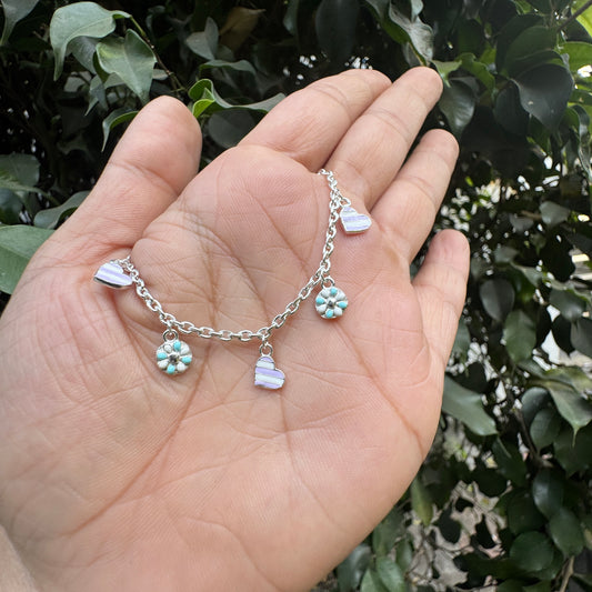 Silver Dainty Heart & Flower Baby Bracelet