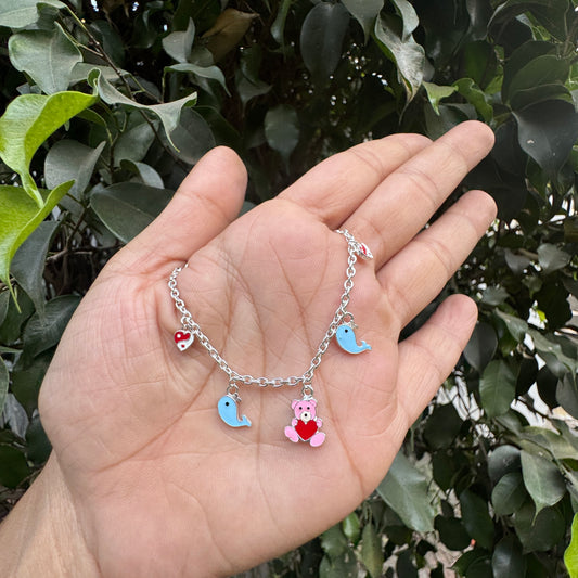 Silver Whale & Teddy Charm Baby Bracelet