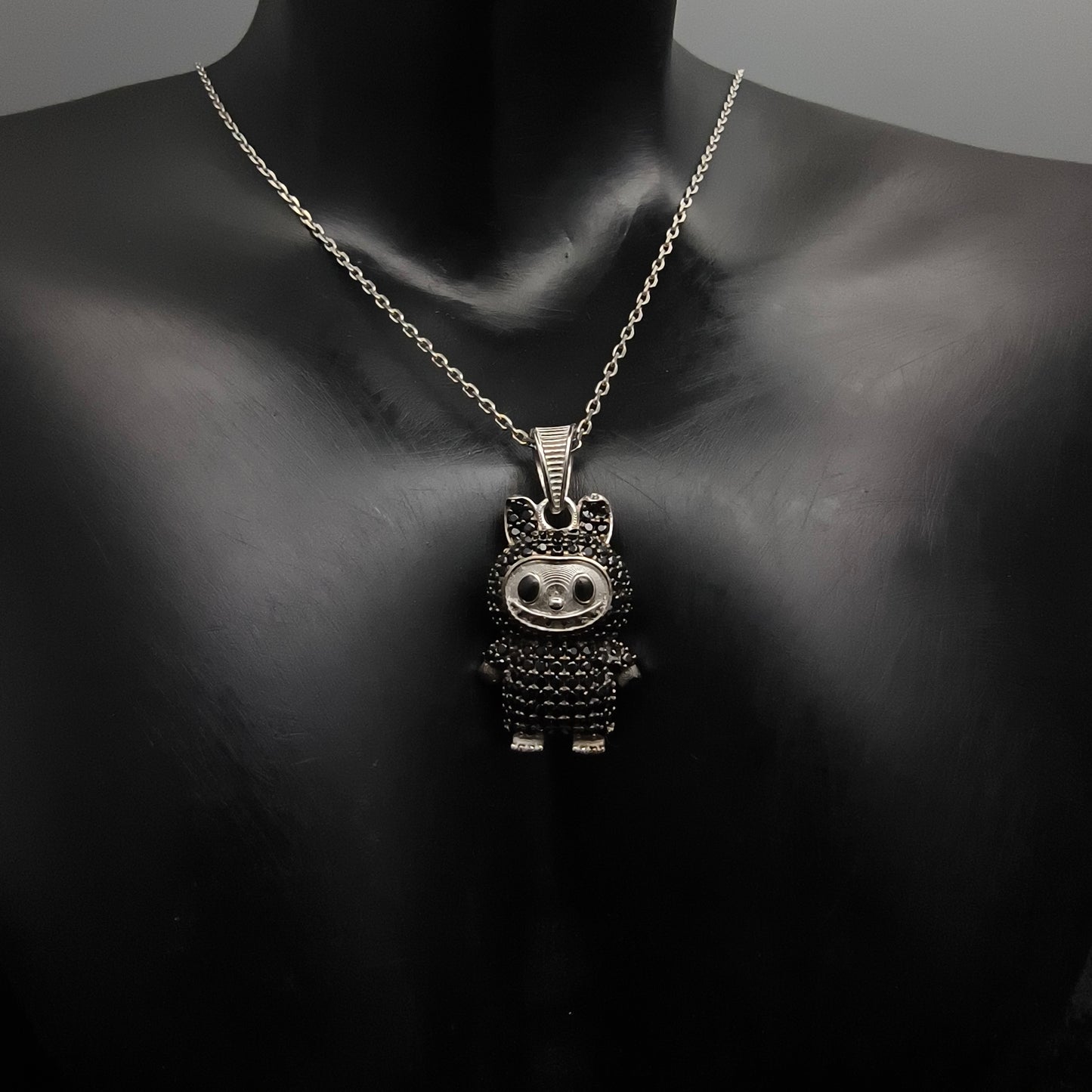 Silver Black Labubu Necklace