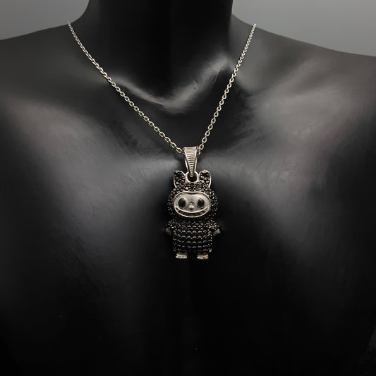Silver Black Labubu Necklace