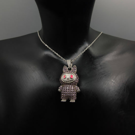 Silver Pink Labubu Necklace