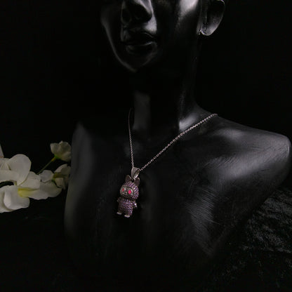 Silver Pink Labubu Necklace