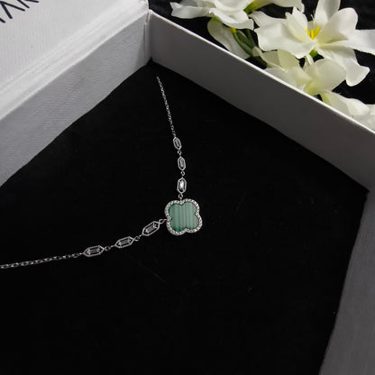 Silver Malachite Clover Necklace