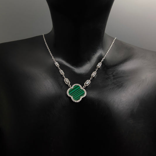 Silver Malachite Clover Necklace