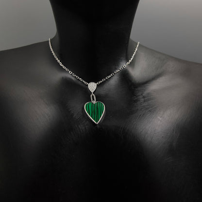 Silver Malachite Heart Necklace