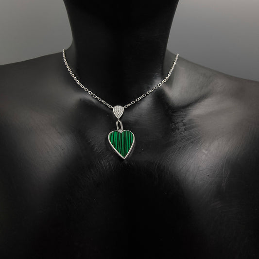 Silver Malachite Heart Necklace