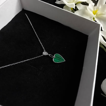 Silver Malachite Heart Necklace