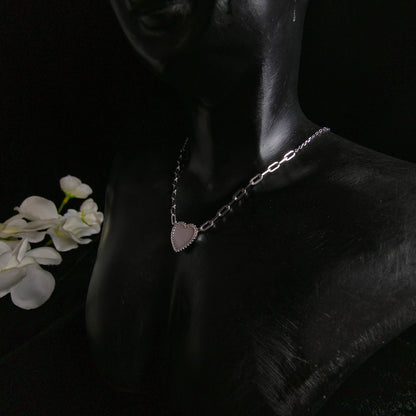 Silver Milky Quartz Heart Necklace