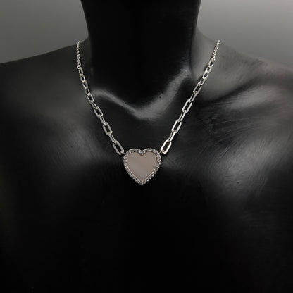 Silver Milky Quartz Heart Necklace