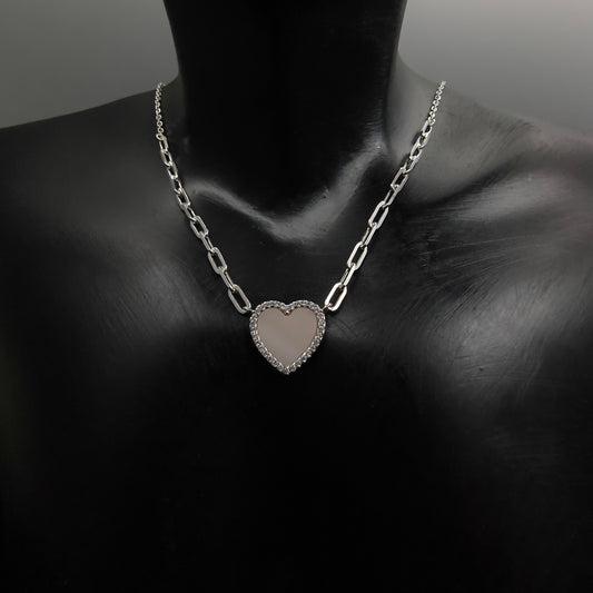 Silver Milky Quartz Heart Necklace