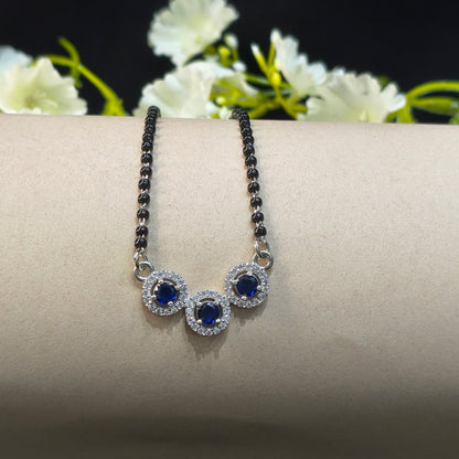 Silver Elegant TripleCircle Blue Mangalsutra