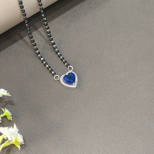 Silver Blue Heart Pendant Mangalsutra
