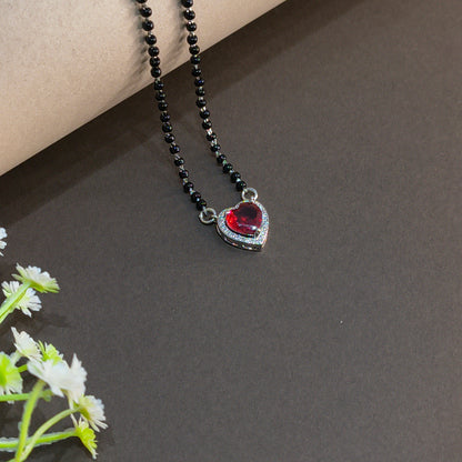 Silver Red Heart Pendant Mangalsutra