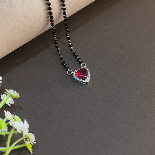 Silver Red Heart Pendant Mangalsutra