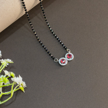Silver Modern DoubleCircle Red Mangalsutra