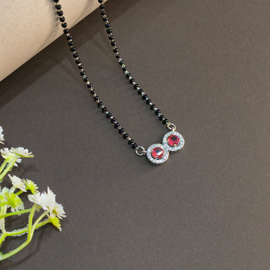 Silver Modern DoubleCircle Red Mangalsutra