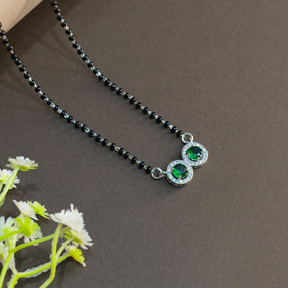 Silver Modern DoubleCircle Green Mangalsutra