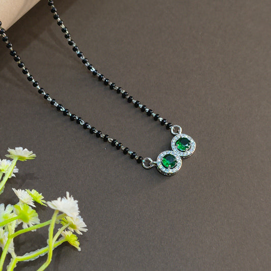 Silver Modern DoubleCircle Green Mangalsutra