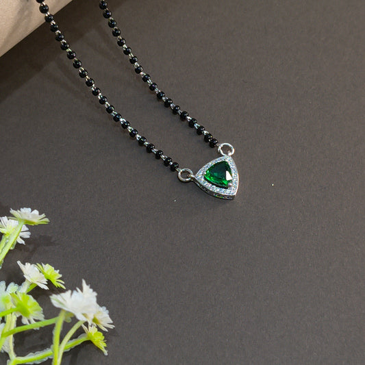 Silver Elegant Green Triangle Mangalsutra