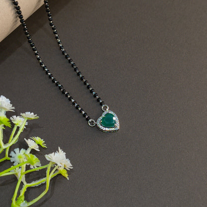 Silver Green Heart Pendant Mangalsutra
