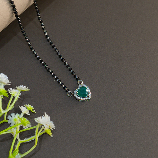 Silver Green Heart Pendant Mangalsutra