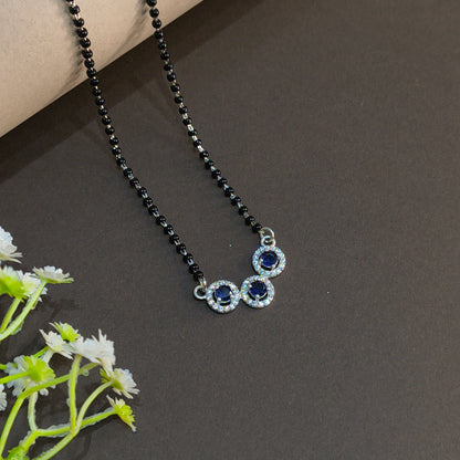 Silver Elegant TripleCircle Blue Mangalsutra