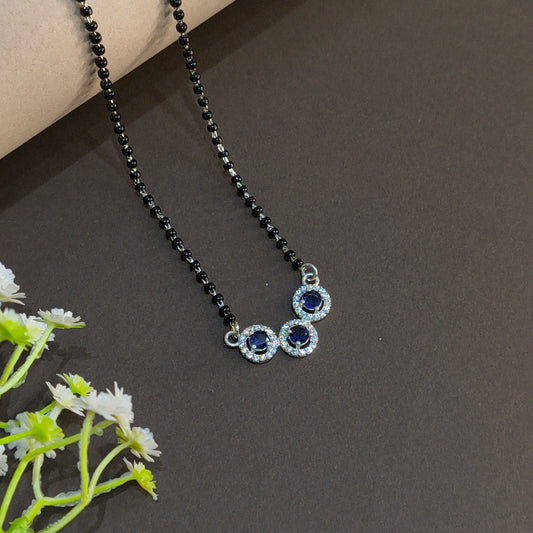 Silver Elegant TripleCircle Blue Mangalsutra