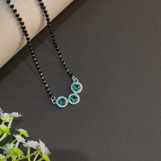 Silver Elegant TripleCircle Green Mangalsutra