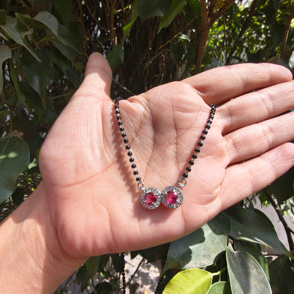 Silver Modern DoubleCircle Red Mangalsutra