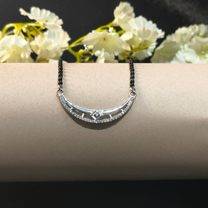 Silver Crescent Moon Pendant Mangalsutra