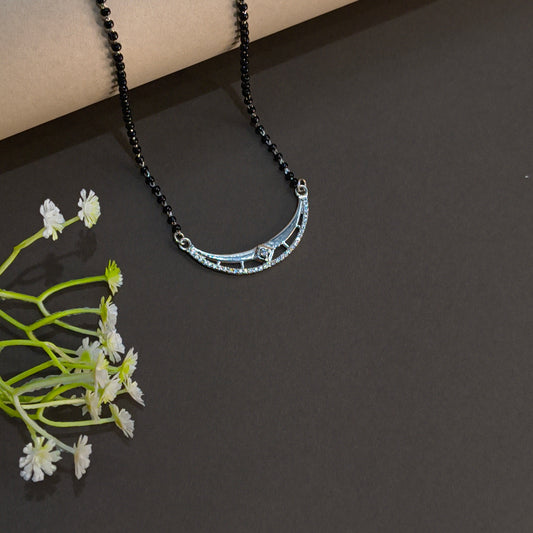 Silver Crescent Moon Pendant Mangalsutra