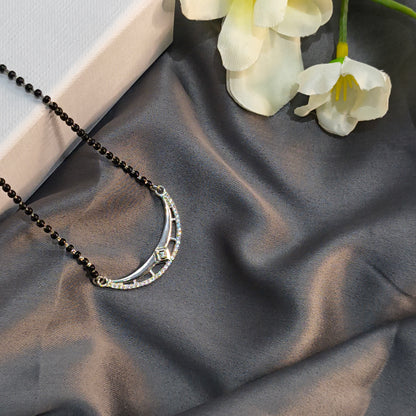 Silver Crescent Moon Pendant Mangalsutra