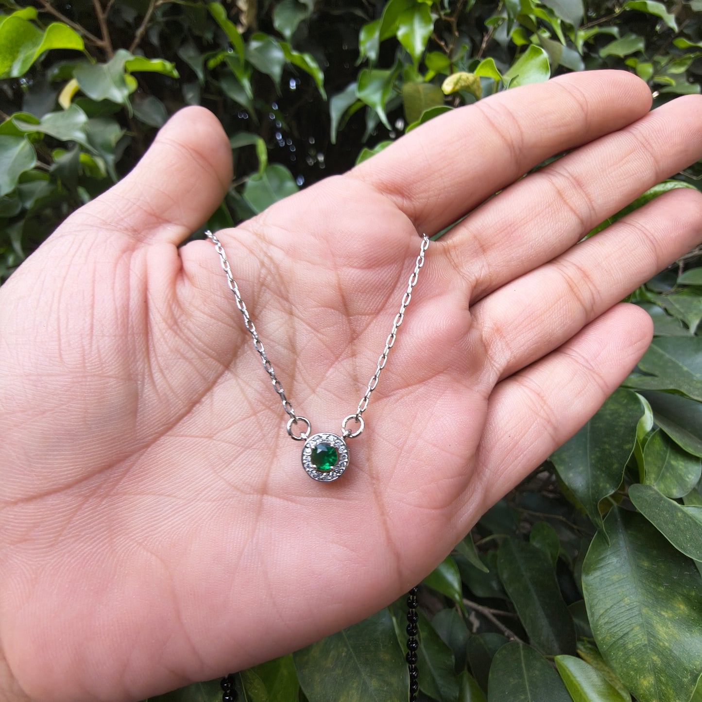 Silver Green Stone With Chain Mangalsutra