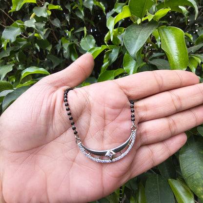 Silver Crescent Moon Pendant Mangalsutra