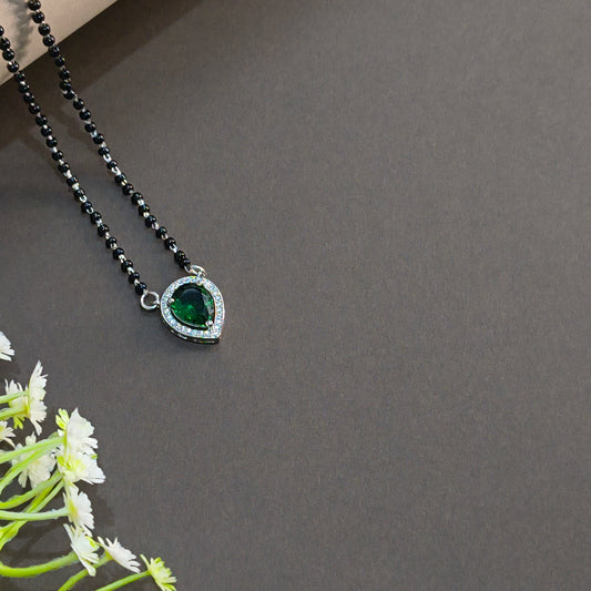 Silver Teardrop Green Mangalsutra