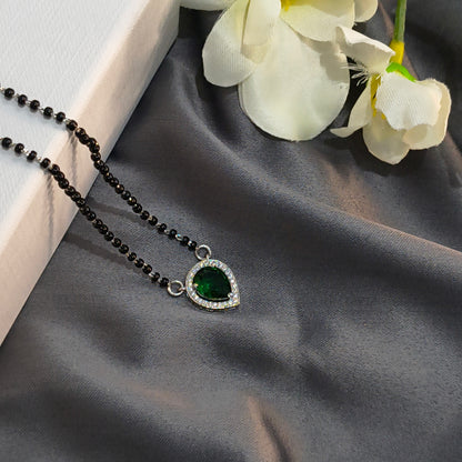 Silver Teardrop Green Mangalsutra