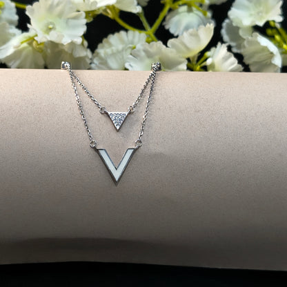 Silver Layered V Shape Pendant